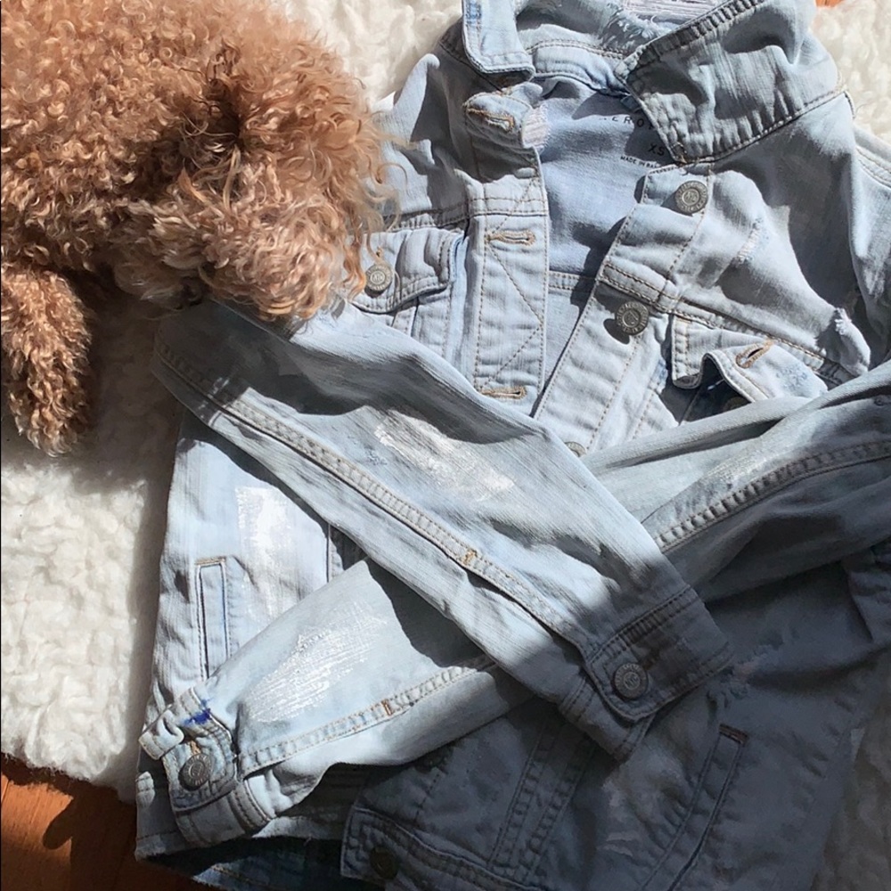 Hand painted Abstract Ripped Jean Jacket - Picture 4 of 5